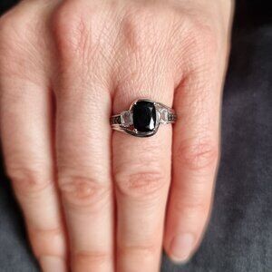 BGE Signed Black Onyx 925 Sterling Silver Ring Size 6